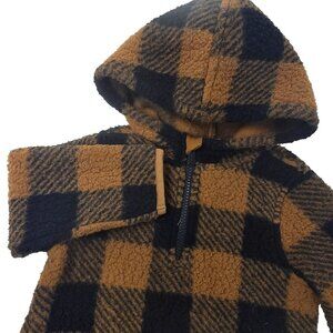 Old Navy Toddler Hooded Pullover Jacket 18-24M Brown & Black Plaid Polyester